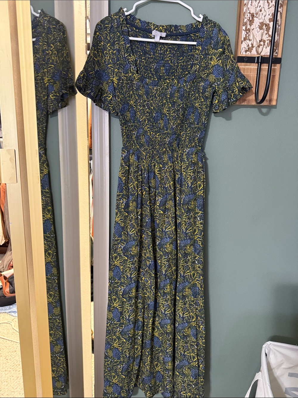 Chelsea28 Blue and Olive Floral Maxi Dress